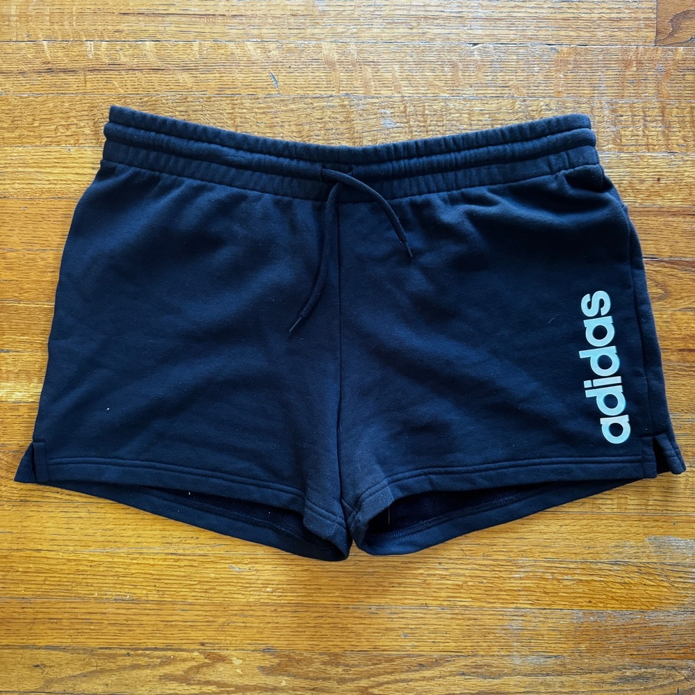 Adidas Womens Black Fleece Athletic Shorts Drawstring Logo Mid Rise Size XL